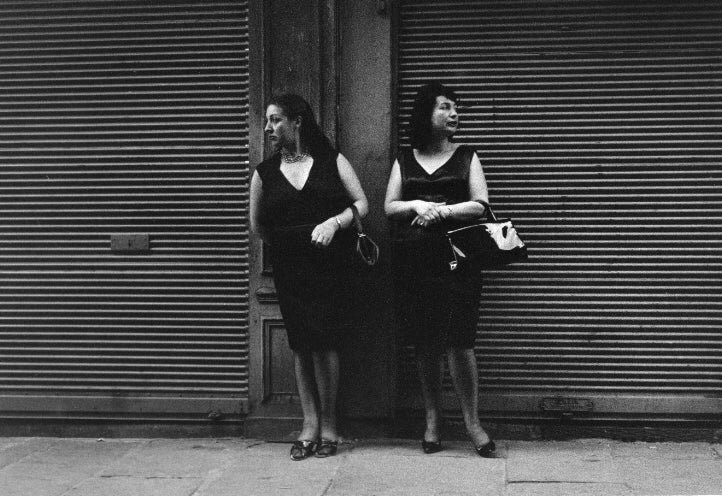 Newman, Paris (two women in front of striped gates), 1960