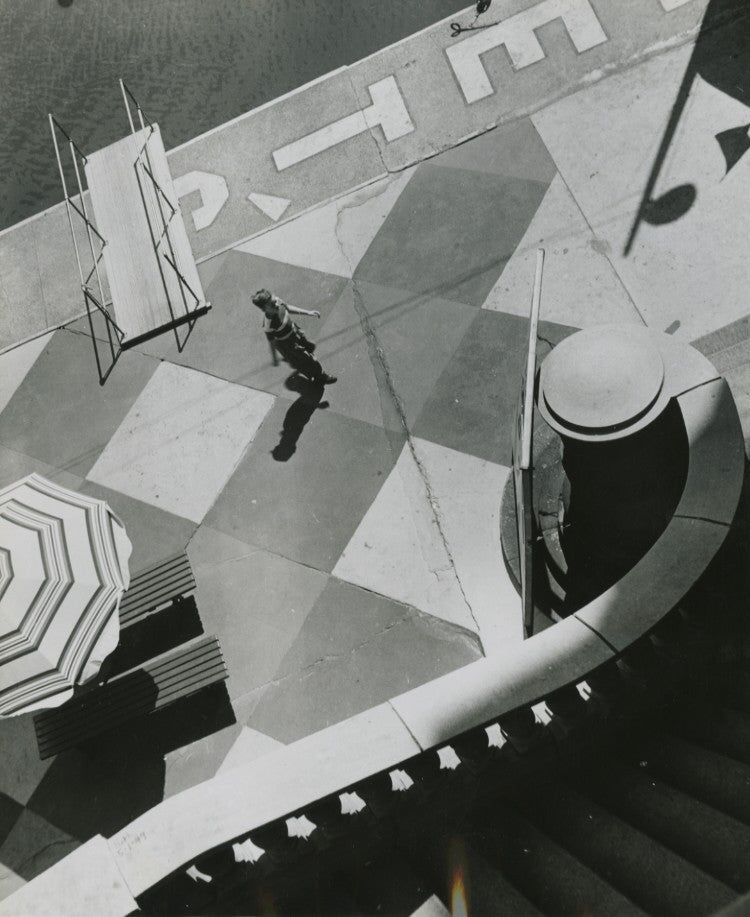 Berko, Chicago (bird's eye view, boy and stairwell on river front), 1947-48